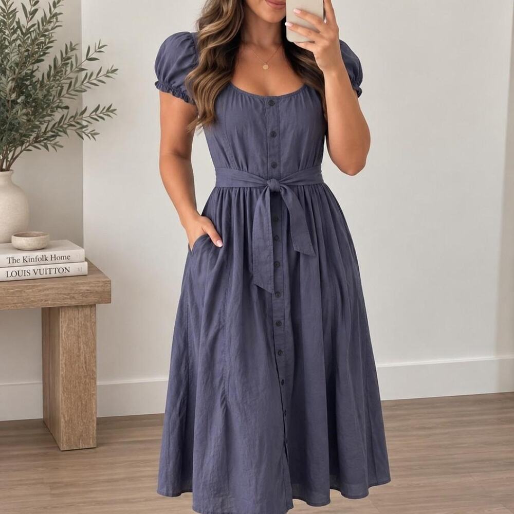 Aritzia wilfred gray blue linen dress